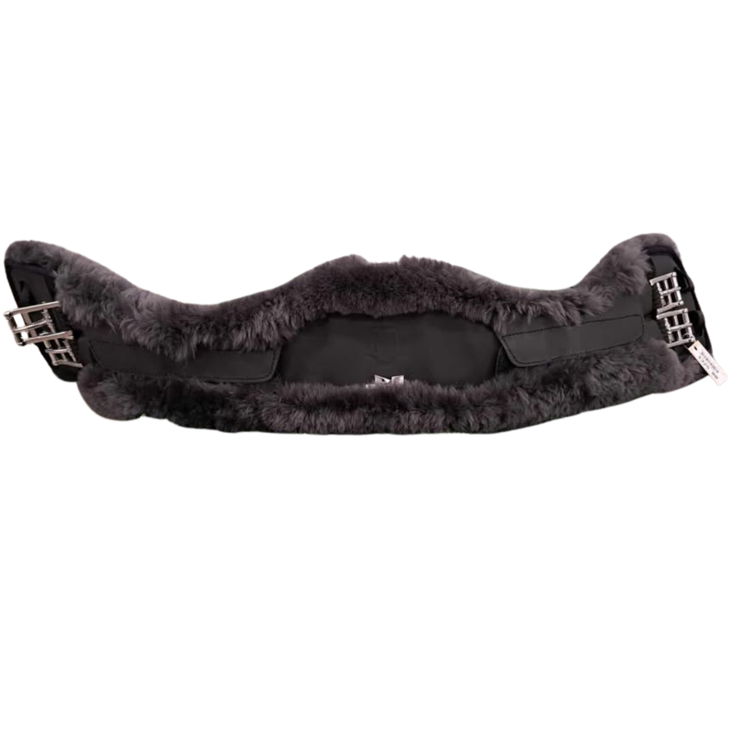 Mattes Asymmetrical Girth - 80cm Black Leather with Grey Fleece