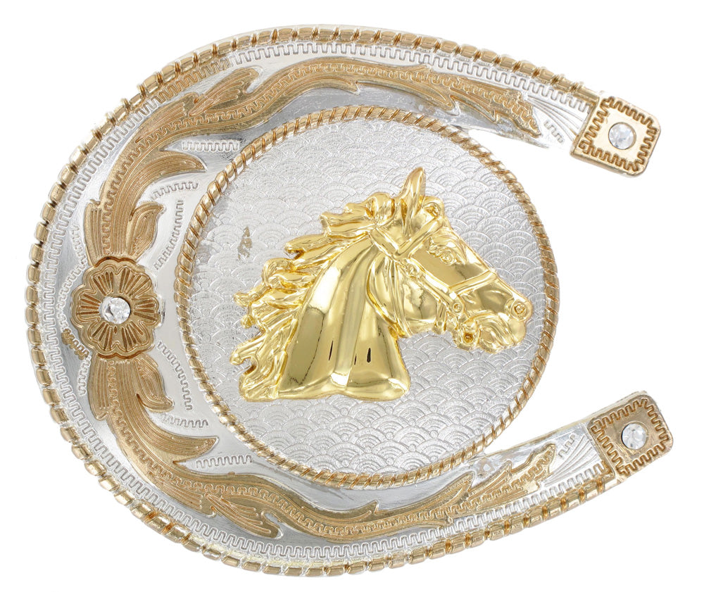 Trophy Buckle - Gold & Silver with Horse Head