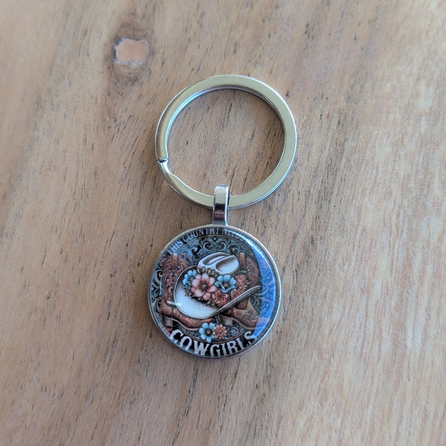 Cowgal Gifts Vintage Floral Keychain