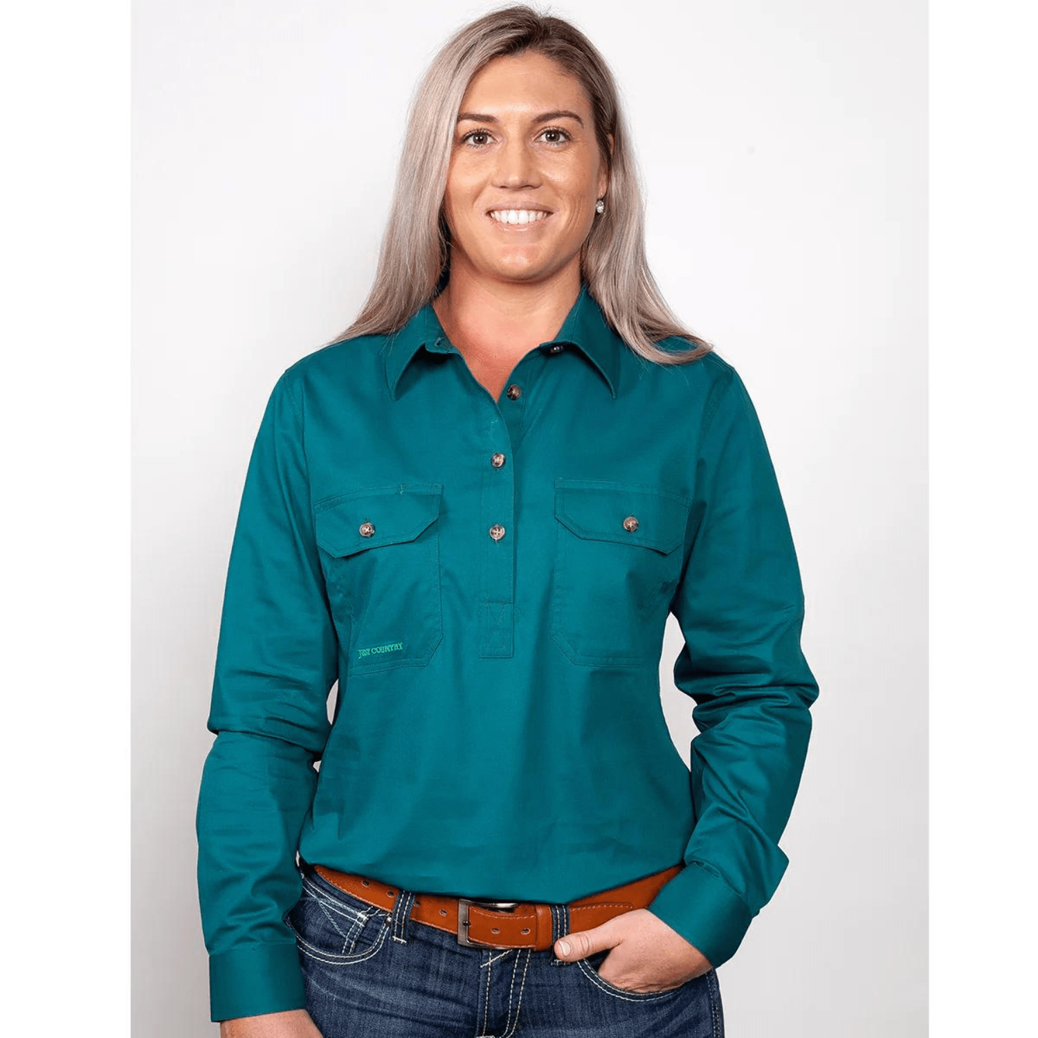 Just Country Womens Jahna Half Button Workshirt - Saddleworld Devonport