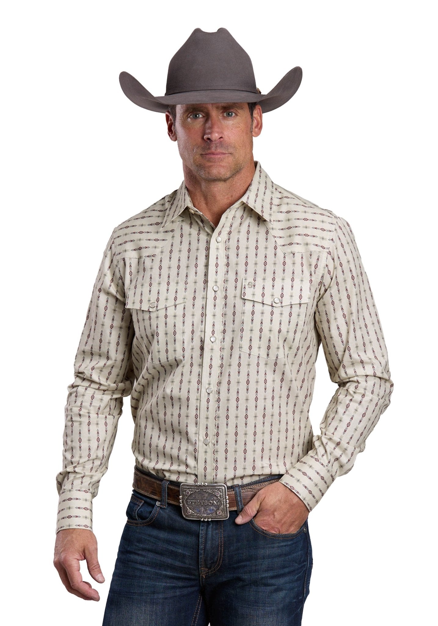 Stetson Mens Collections Long Sleeve Shirt - Plaid White - Saddleworld Devonport