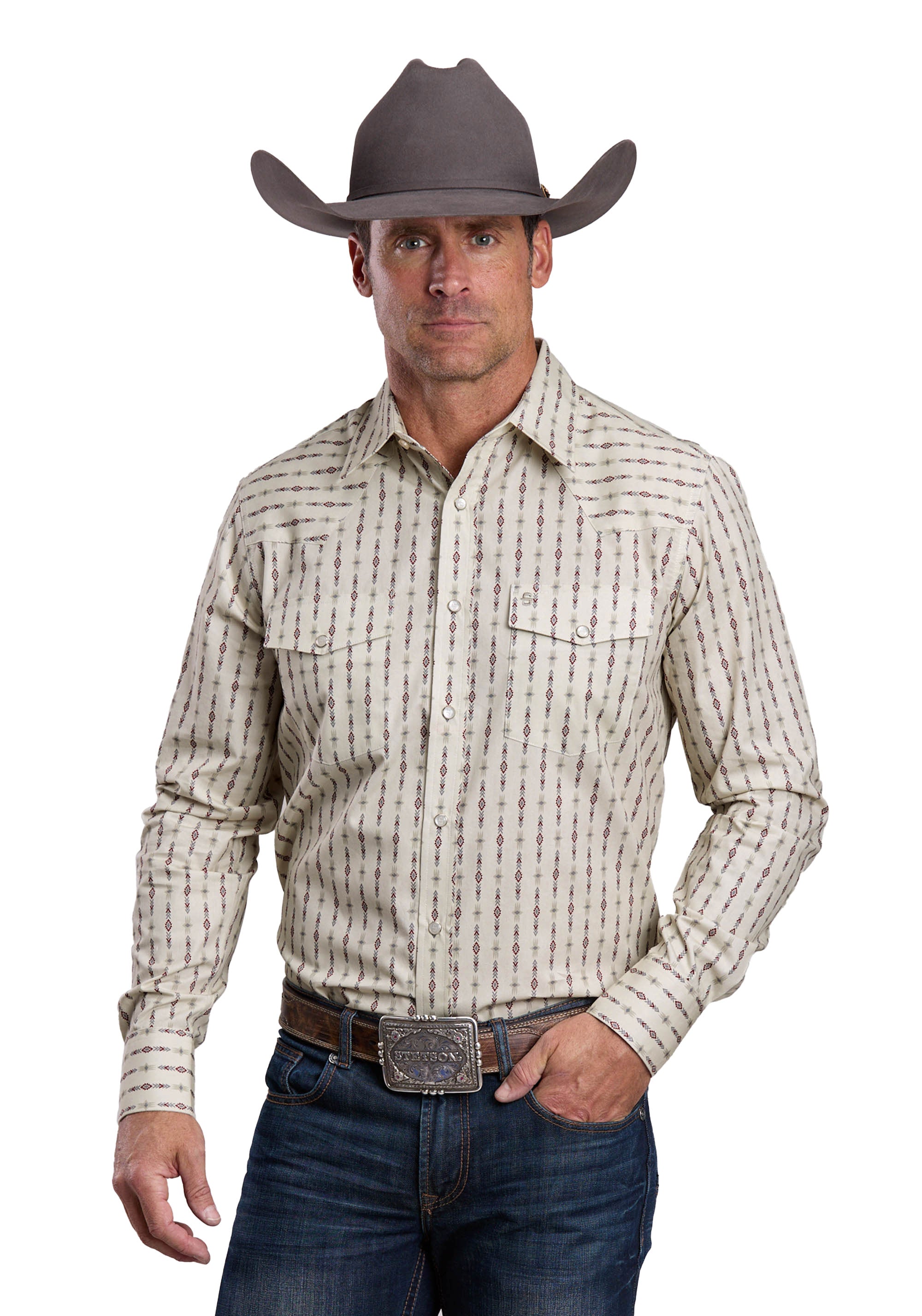 Stetson Mens Collections Long Sleeve Shirt - Plaid White