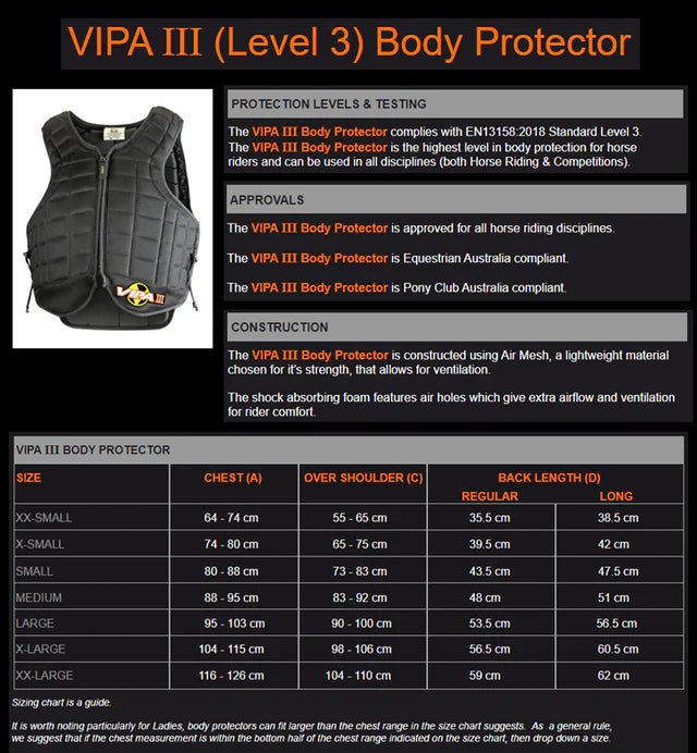 Vipa 3 Body Protector (Regular Length) - Saddleworld Devonport
