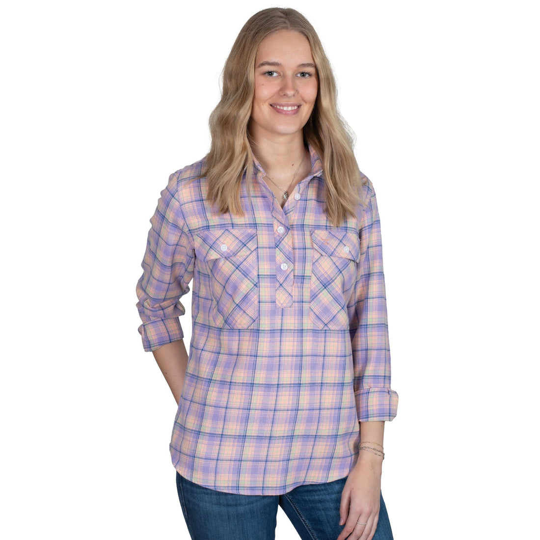 Just Country Womens Jahna Workshirt Flannel - Orchid/Peach