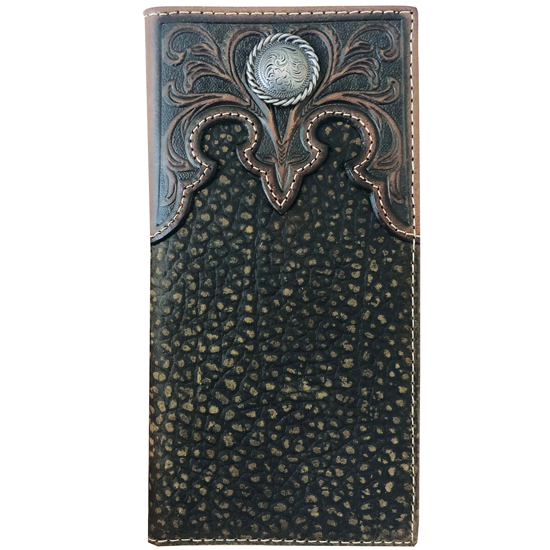 Roper Dark Leather Tooled Yoke Wallet