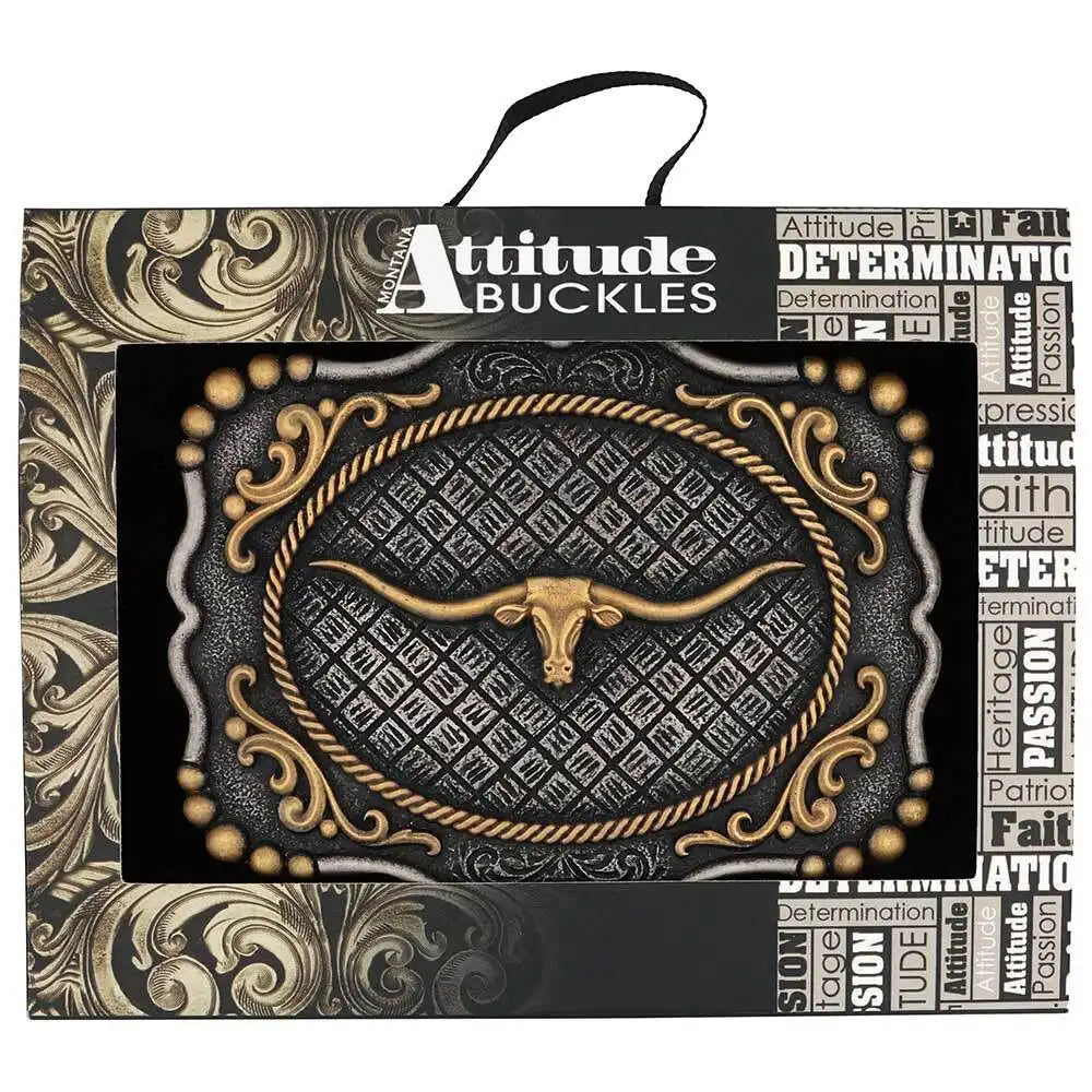 Montana Silversmiths Framed Longhorn Attitude Buckle