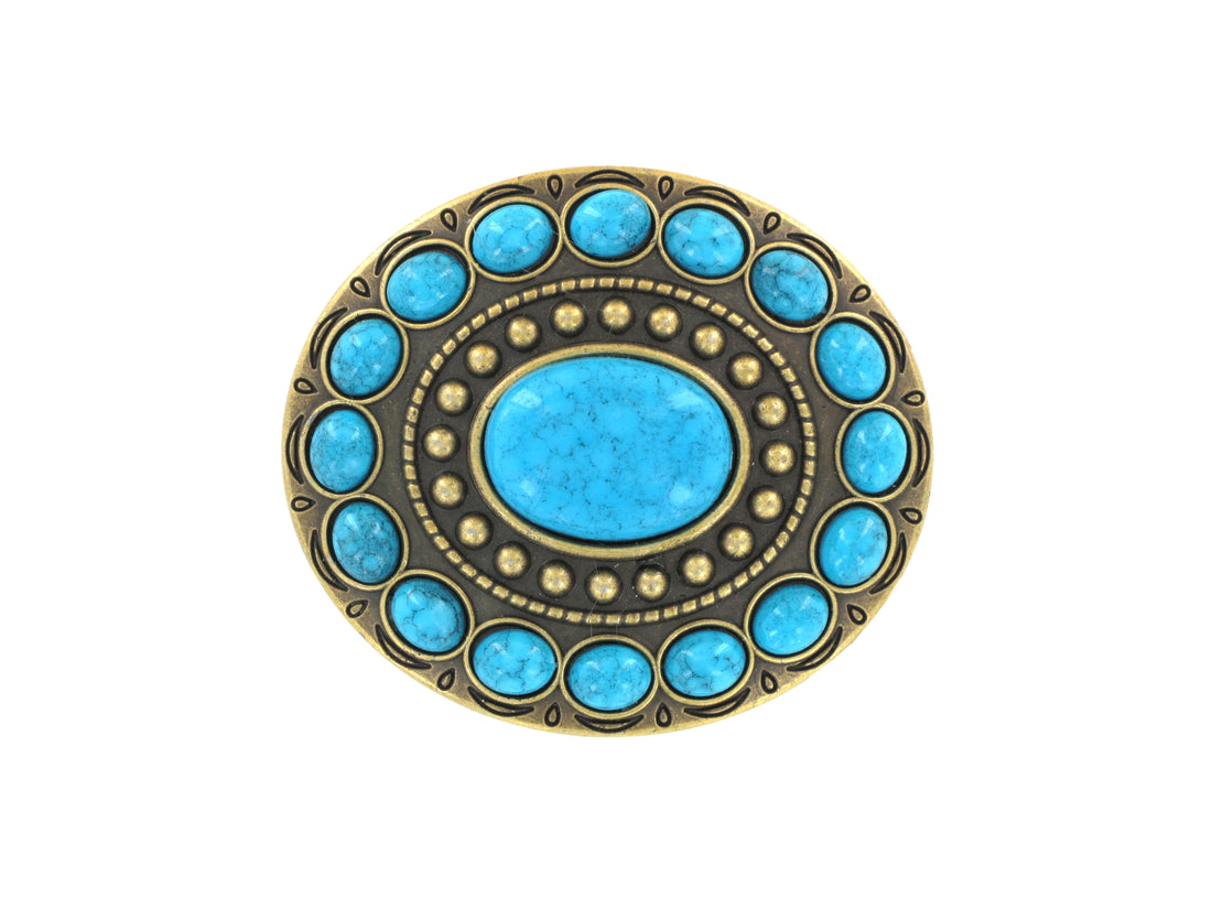 Belt Buckle with Oval Turquoise Stone