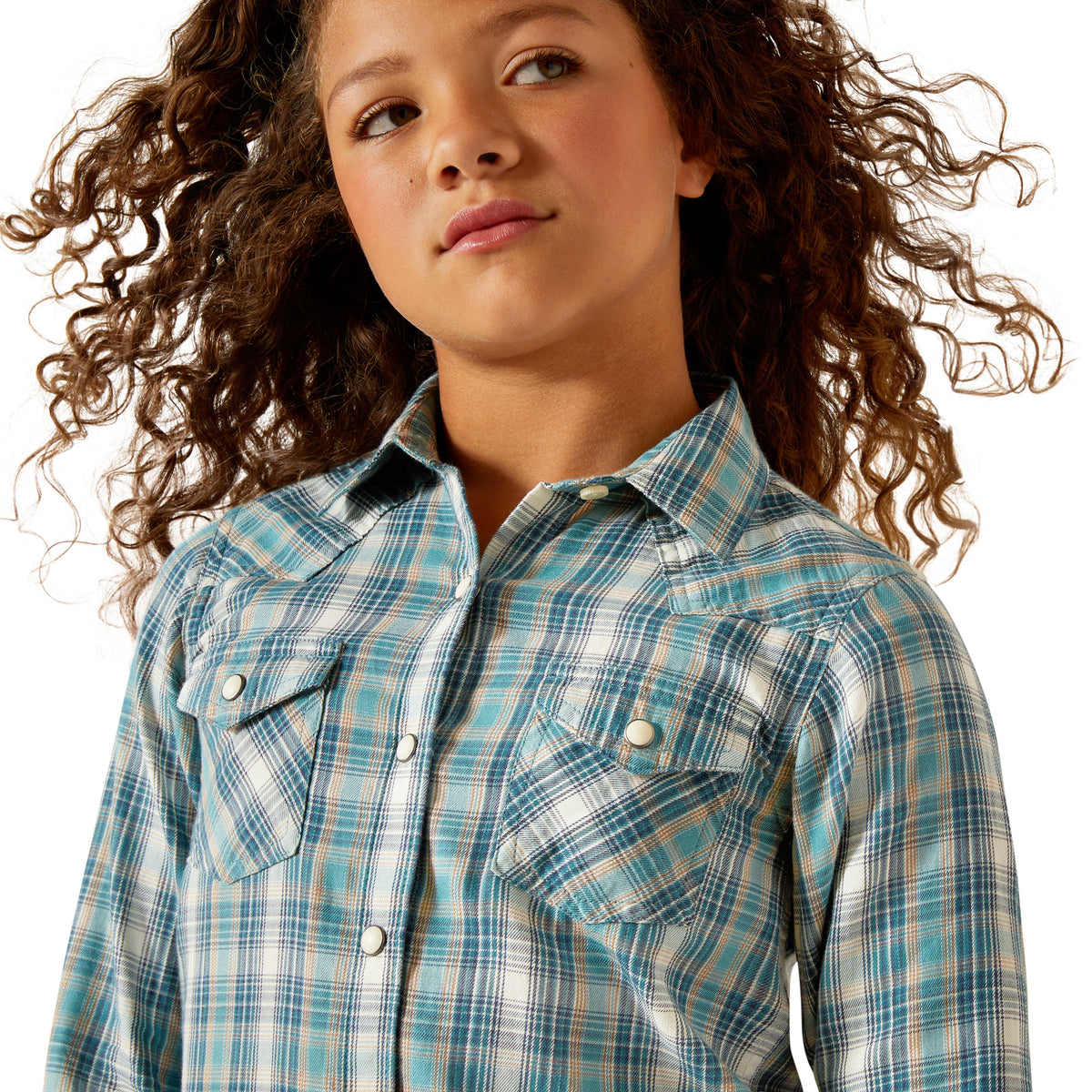 Ariat Girls Darla Snap Long Sleeve Shirt - Aqua Plaid
