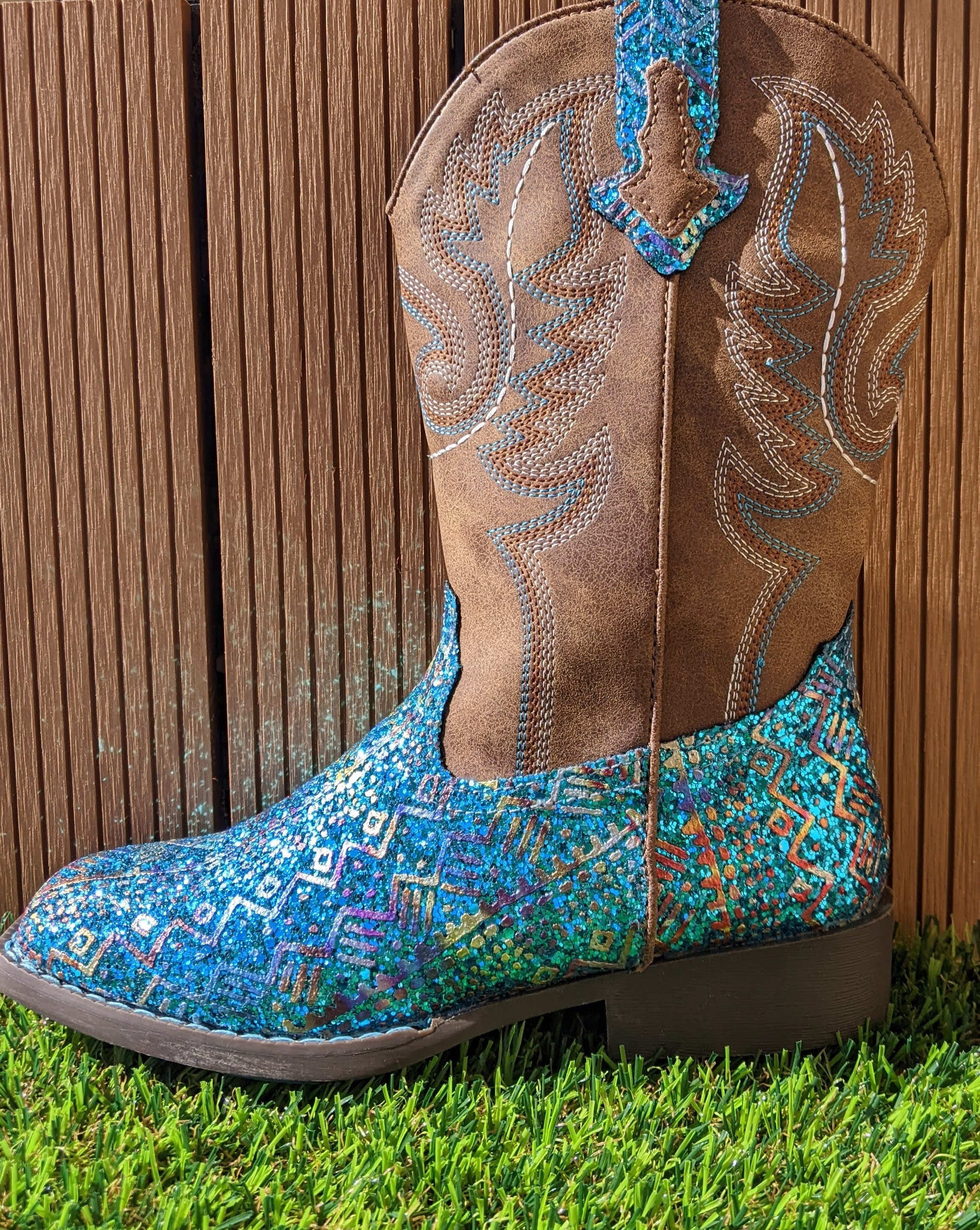 Roper Kids Glitter Aztec Blue Glitter/Brown