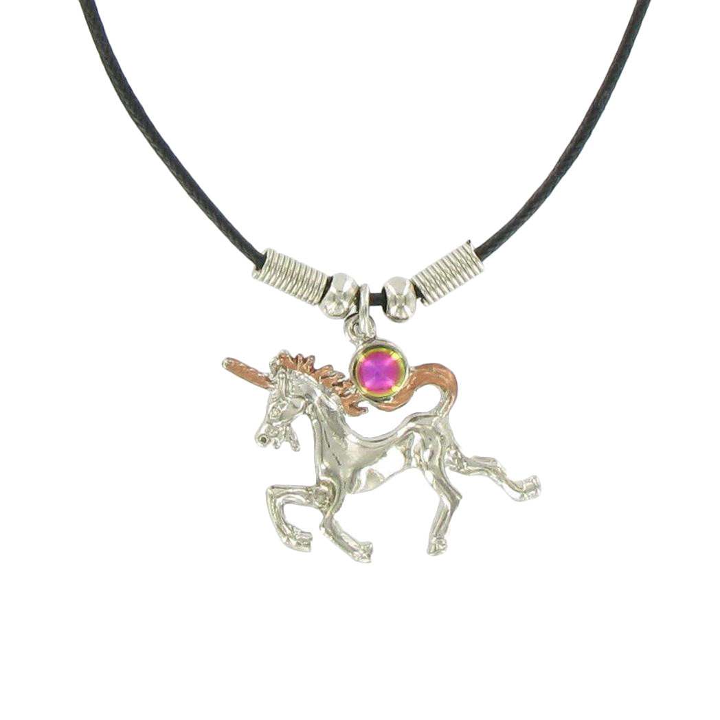 Leather Necklace with Unicorn Pendant