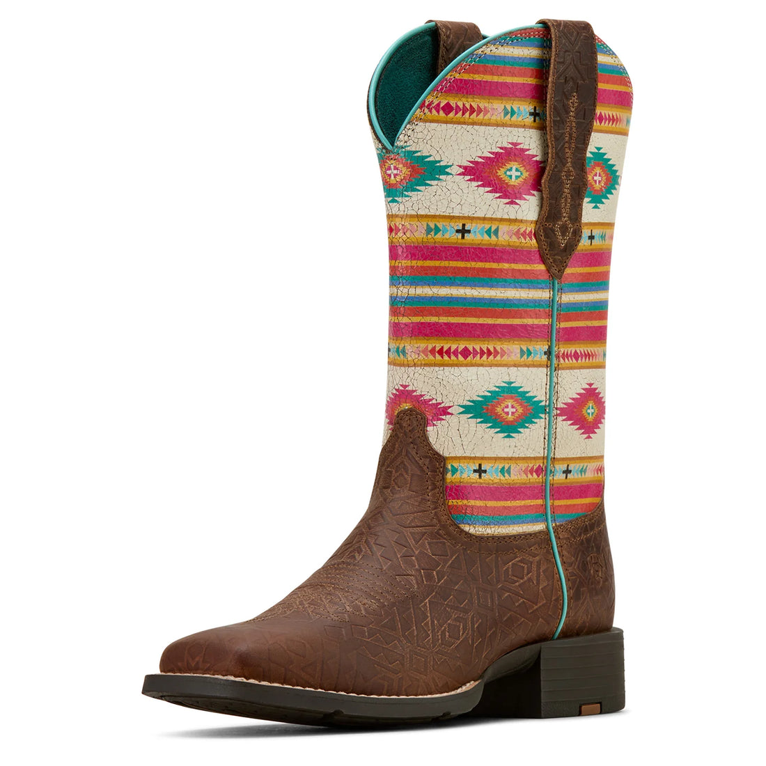 Ariat Womens Round Up Wide Square Tow Stretchfit Tan Southwest Emboss