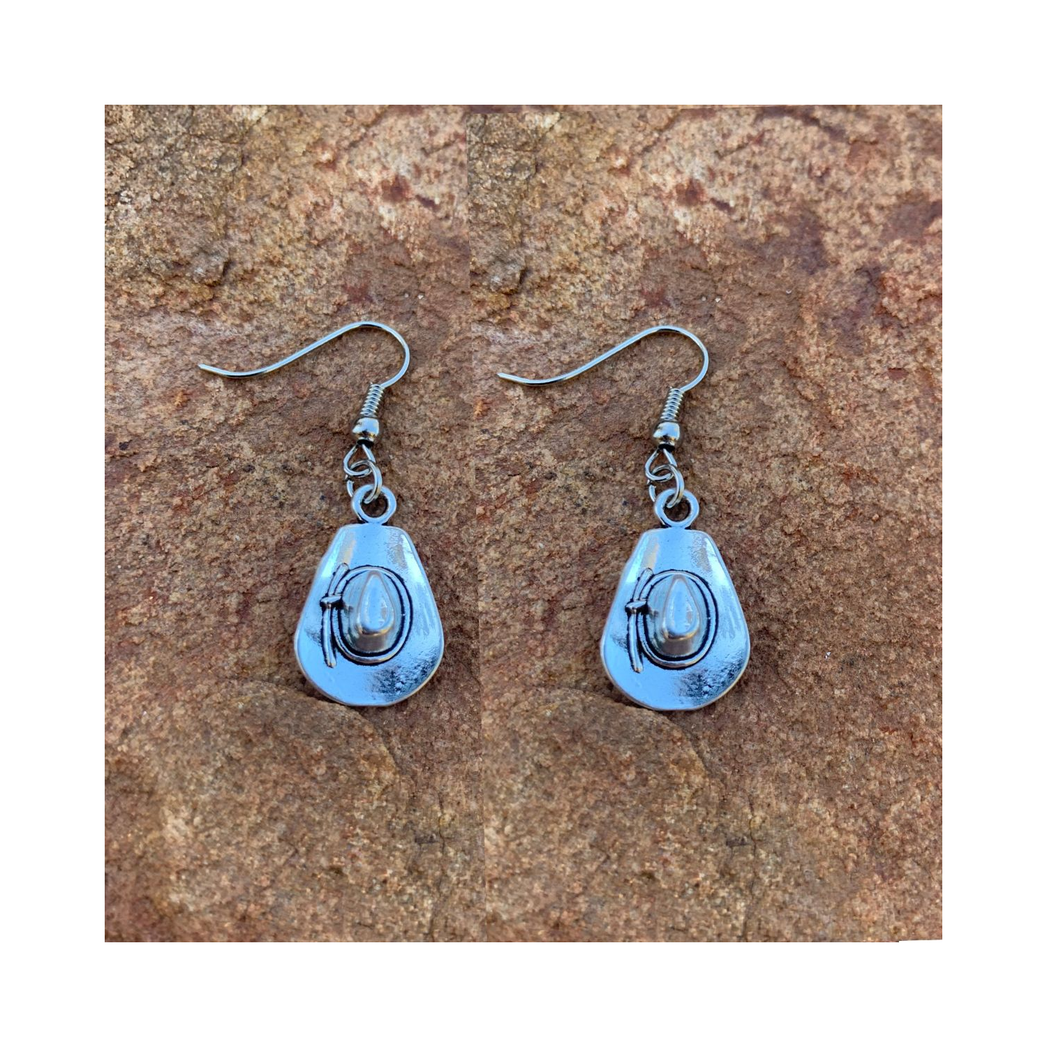 Pretty Silver Cowgirl Hat Earrings