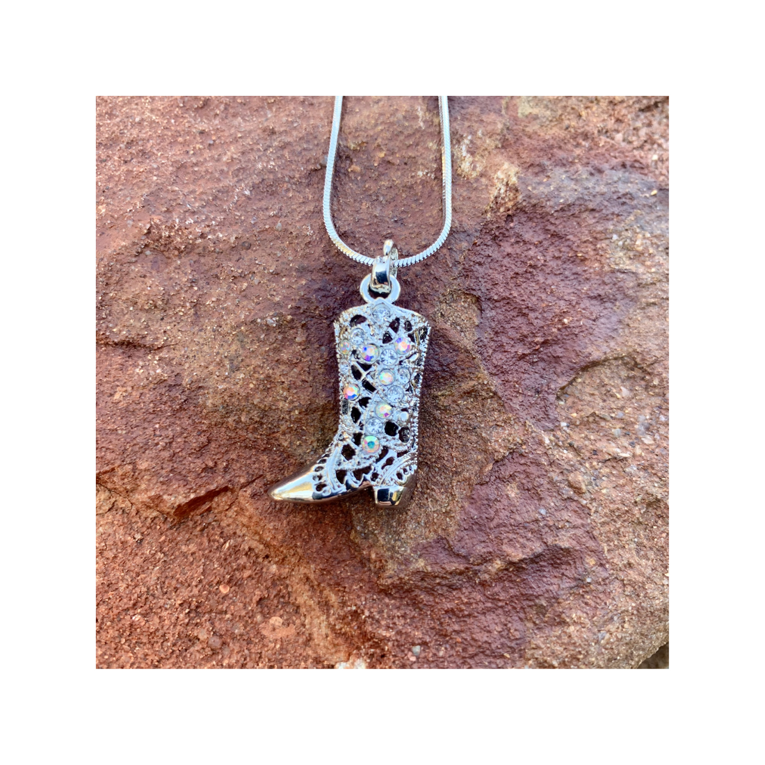 Pretty Necklace with Diamante Cowboy Boot Pendant