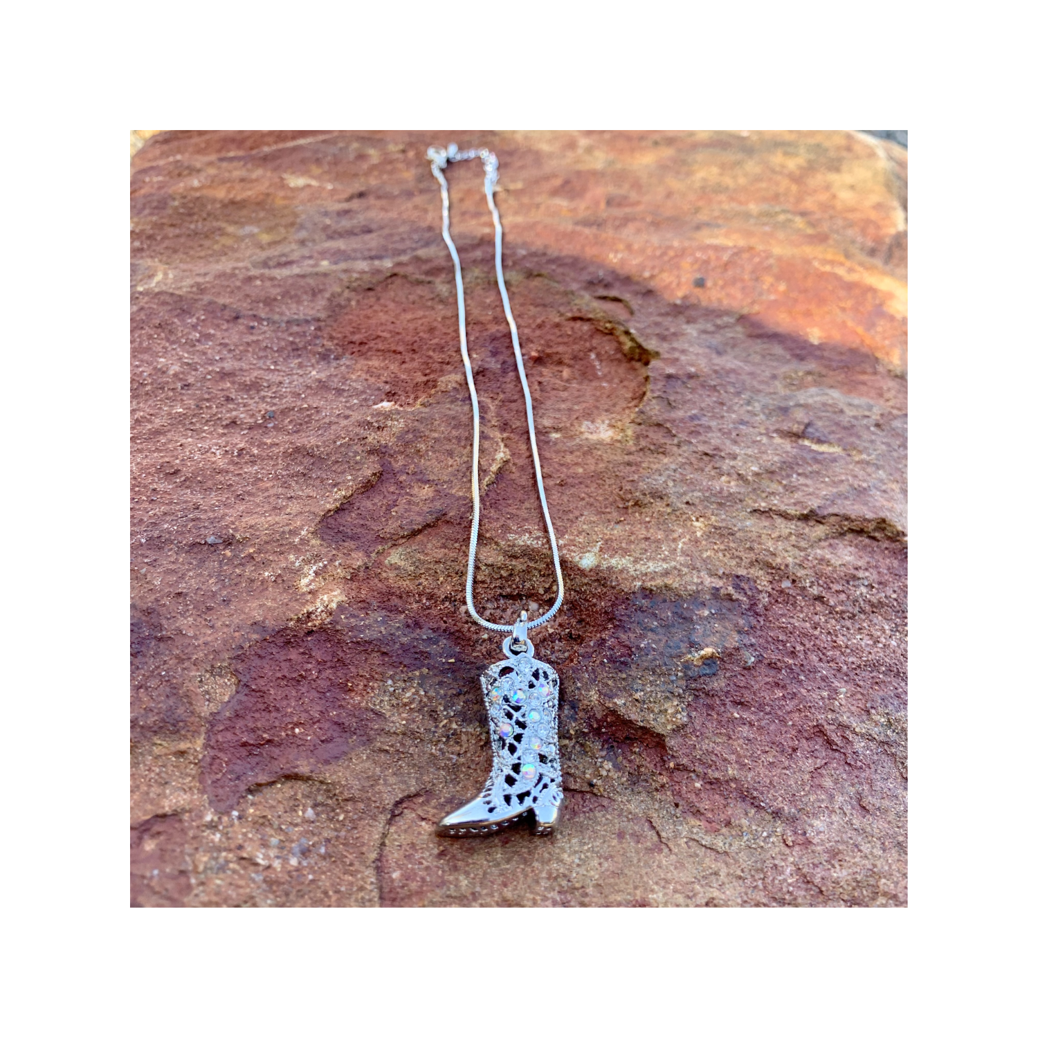 Pretty Necklace with Diamante Cowboy Boot Pendant