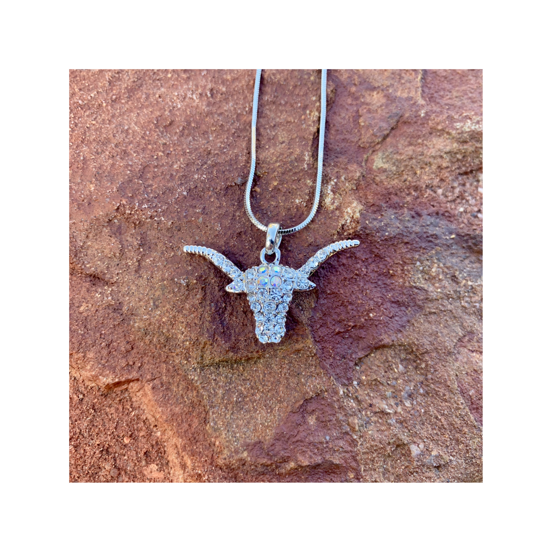 Pretty Necklace with Diamante Steer Head Pendant