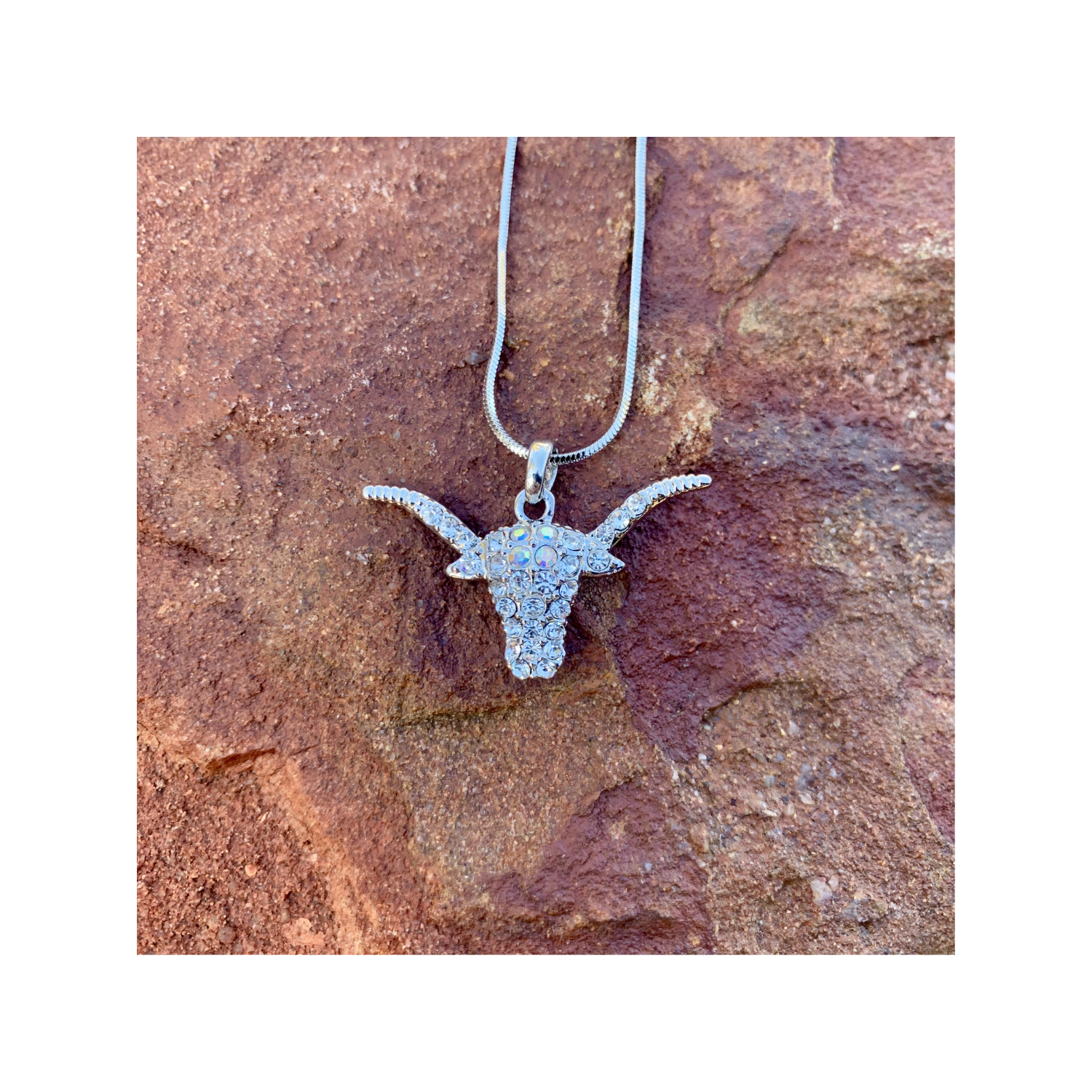 Pretty Necklace with Diamante Steer Head Pendant