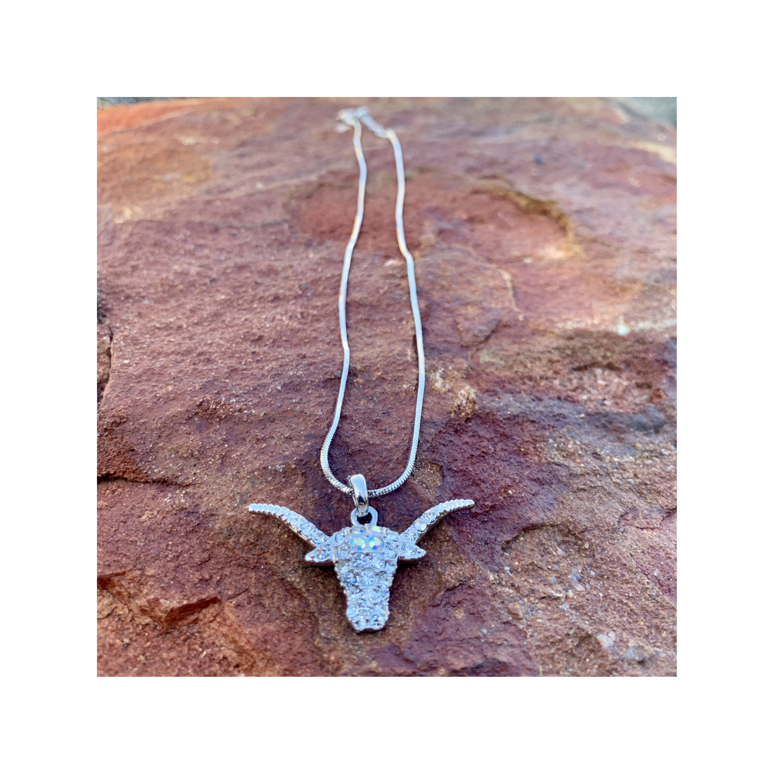 Pretty Necklace with Diamante Steer Head Pendant