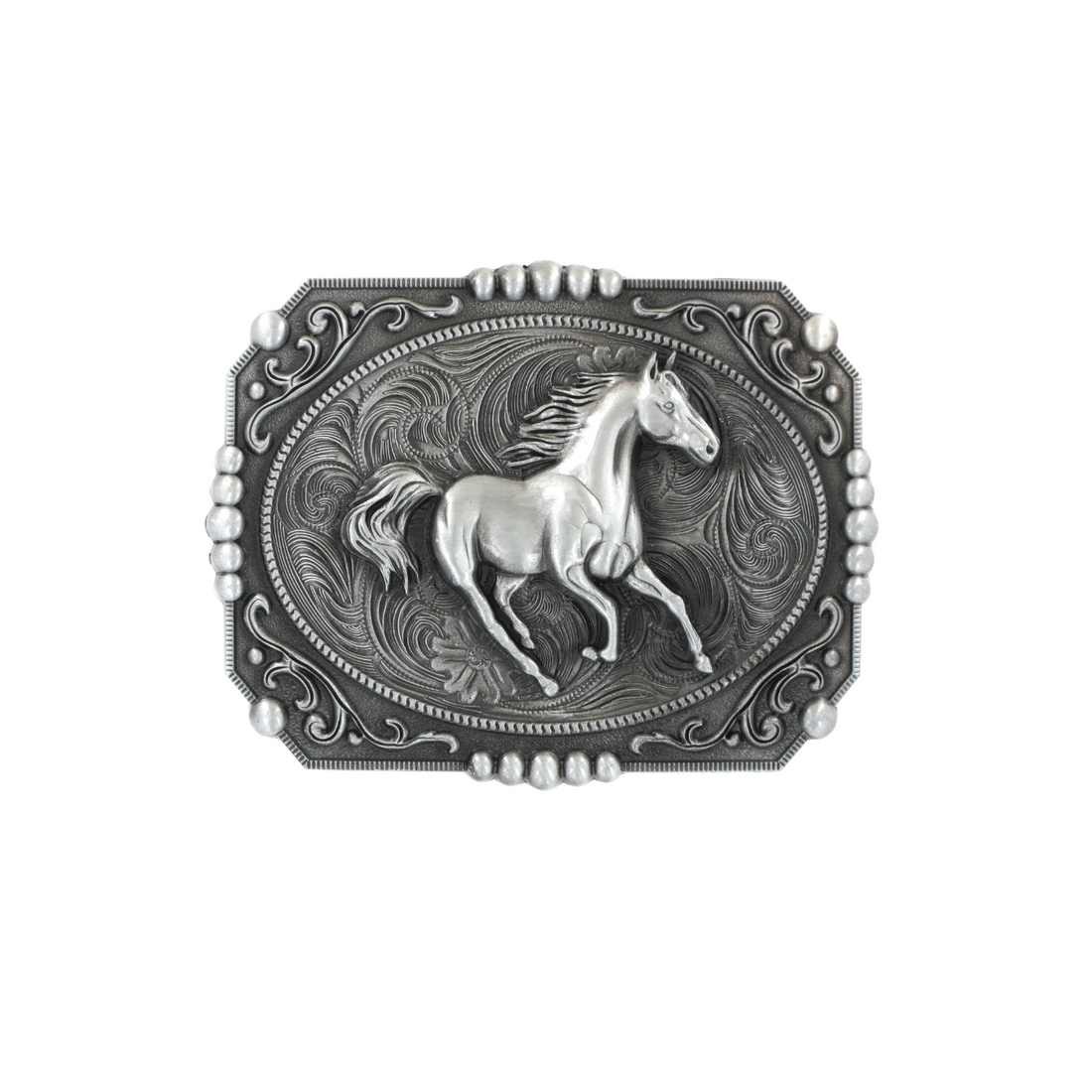 Belt Buckle - Square with frolicking Horse