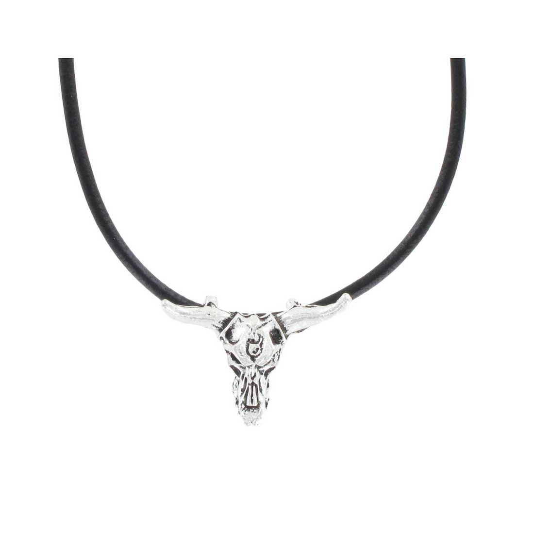 Bull Skull Pendant on Leather Necklace