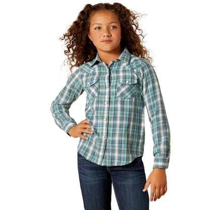 Ariat Girls Darla Snap Long Sleeve Shirt - Aqua Plaid - Saddleworld Devonport