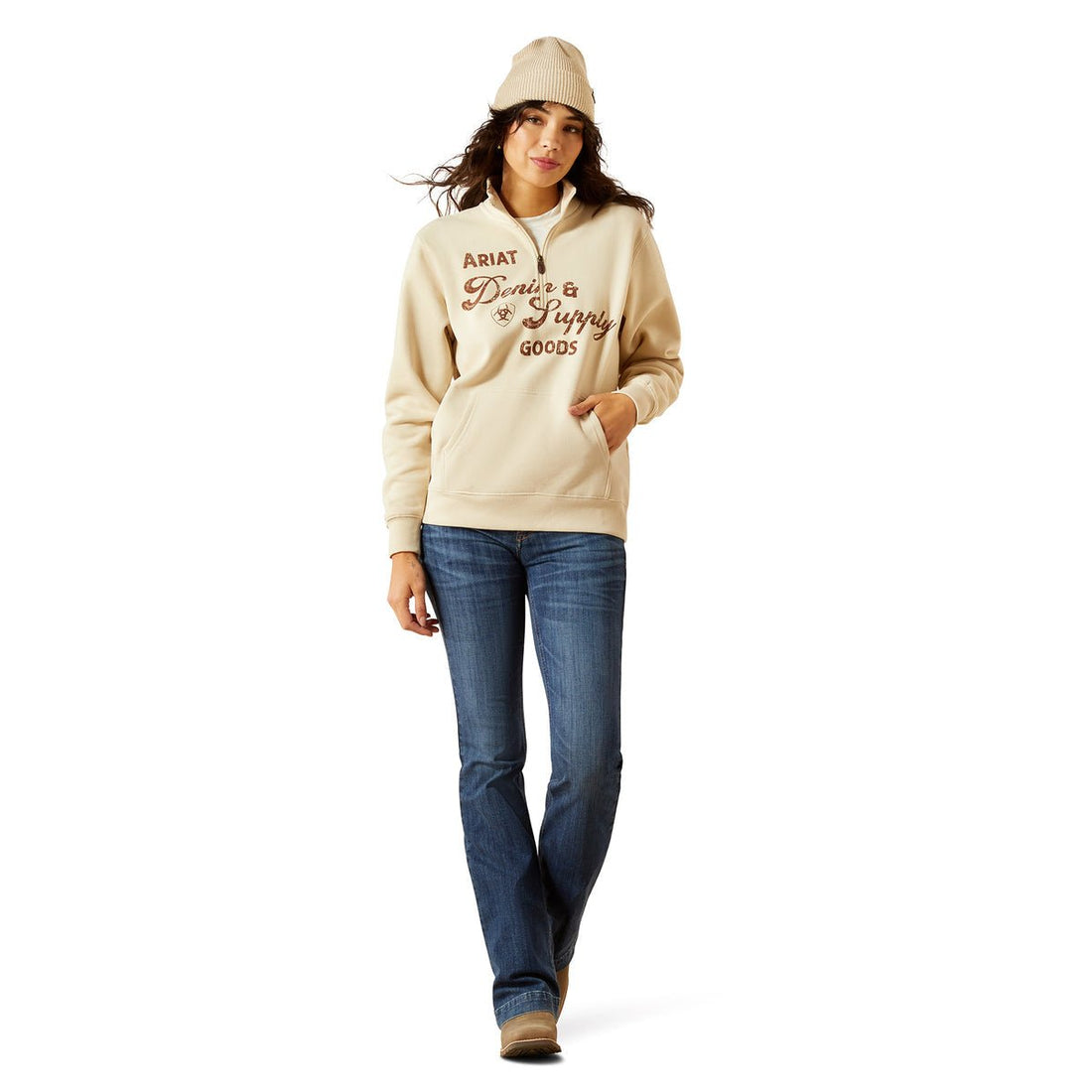 Ariat Womens Denim &amp; Supply 1/2 Zip Sweater - Oyster Grey - Saddleworld Devonport