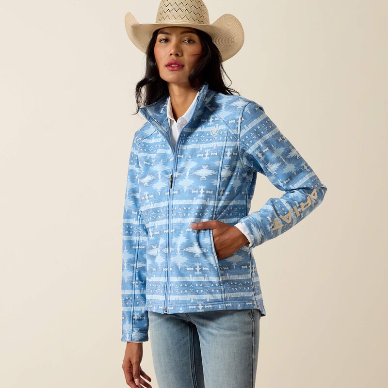 Ariat Womens Logo Softshell Jacket - Ashleigh Blue Southwest Geometric Print - Saddleworld Devonport