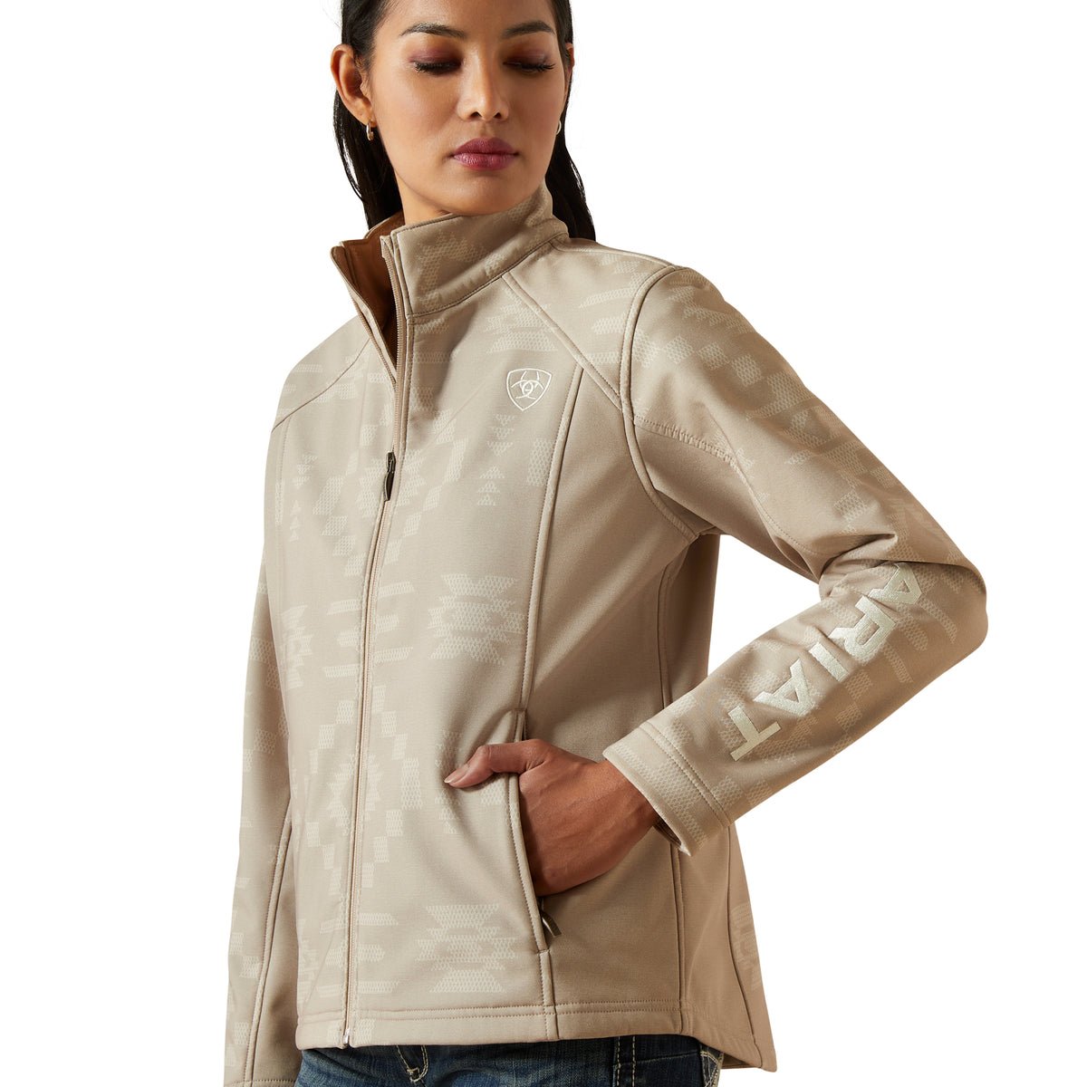 Ariat Womens Logo Softshell Print Jacket - Cross Stitch - Saddleworld Devonport
