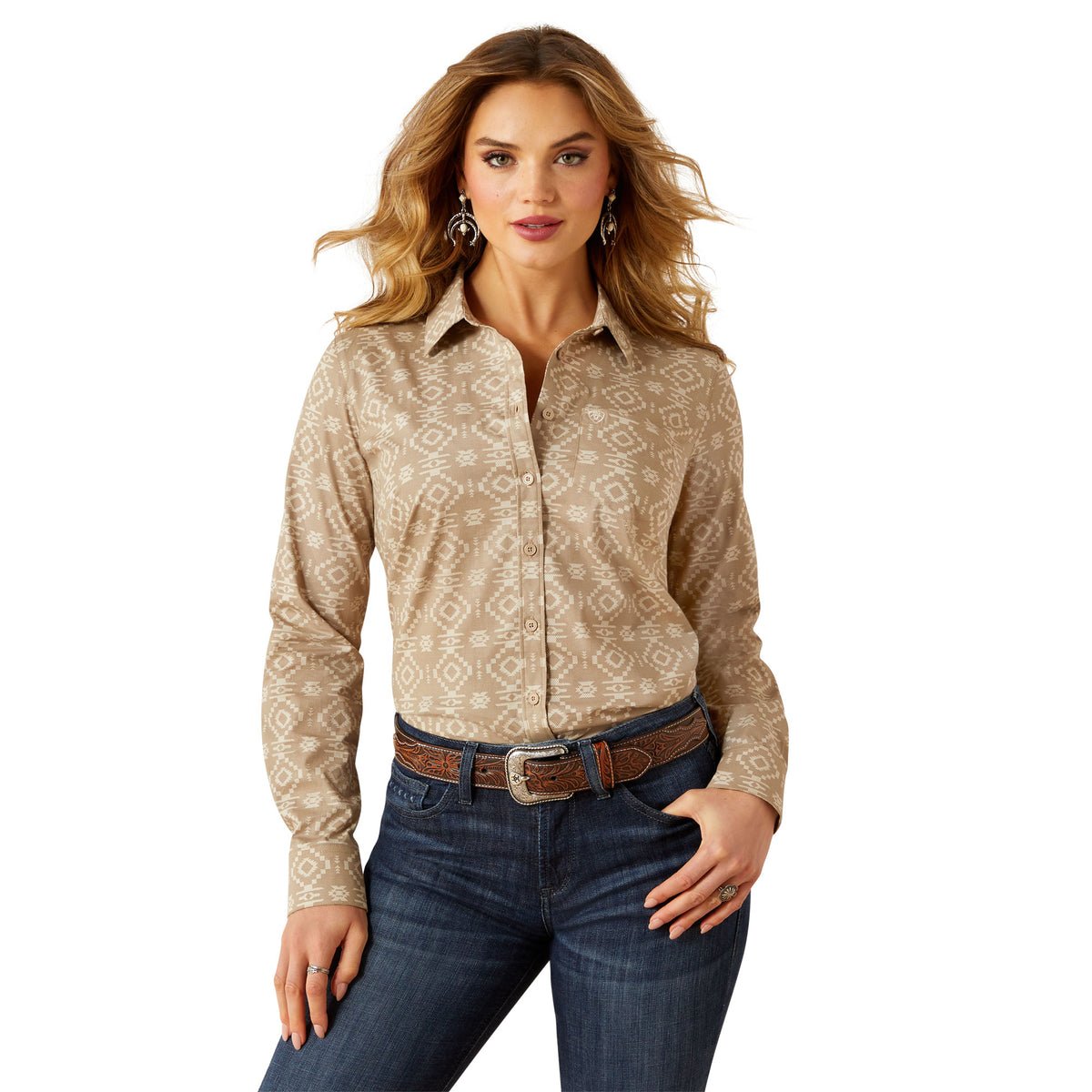 Ariat Womens Team Kirby Stretch Long Sleeve Shirt - Lone Ridge Print - Saddleworld Devonport