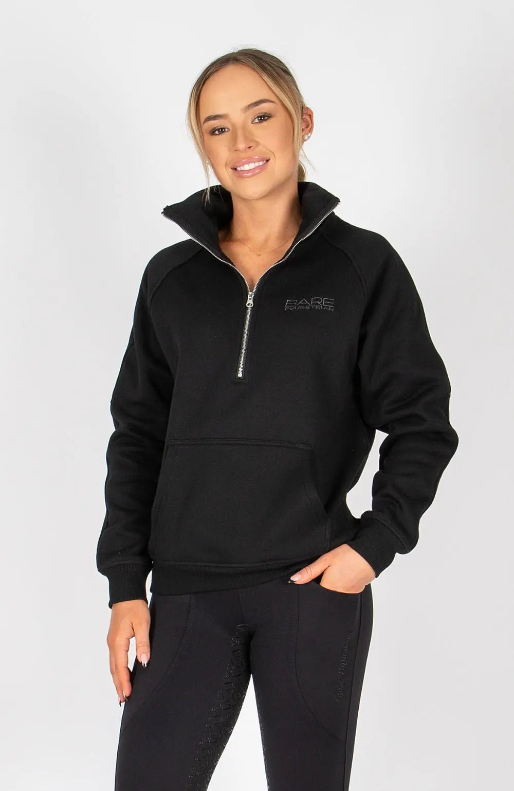 BARE Quarter Zip Teddy Pullover Sweater - Black - Saddleworld Devonport