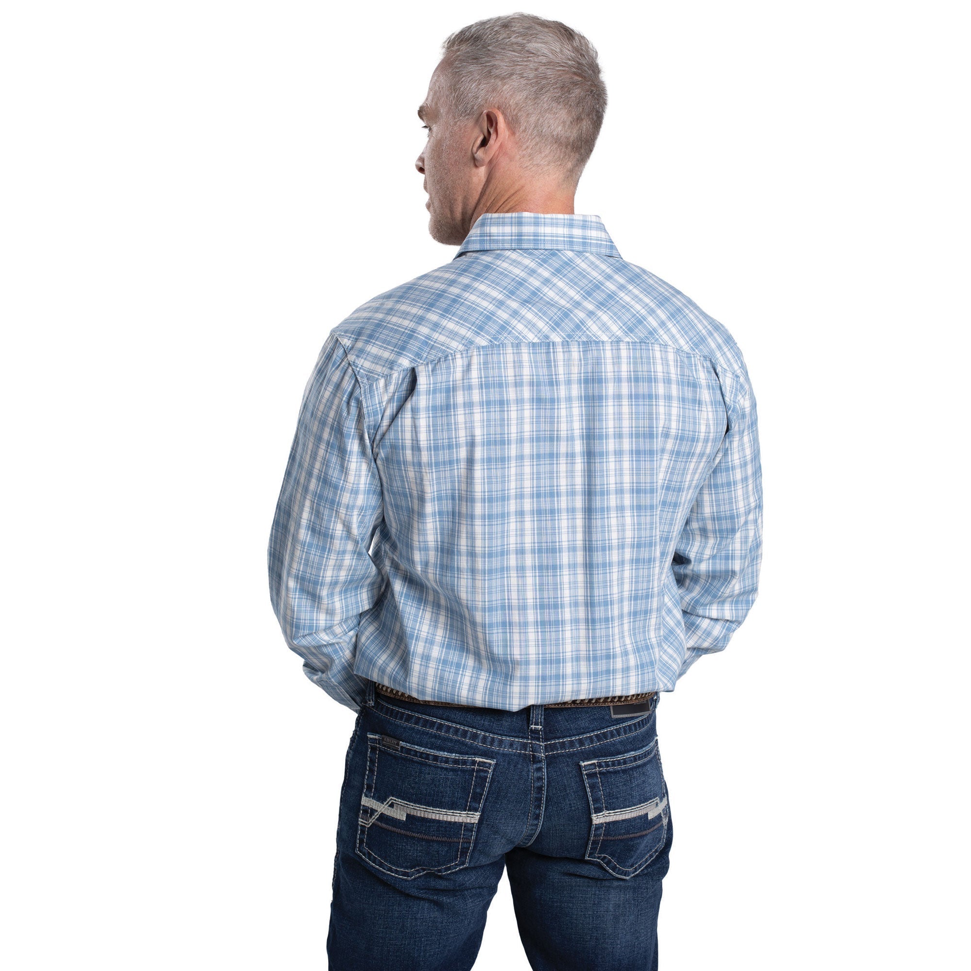 Just Country Mens Austin Workshirt - Cornflower &amp; White Plaid - Saddleworld Devonport