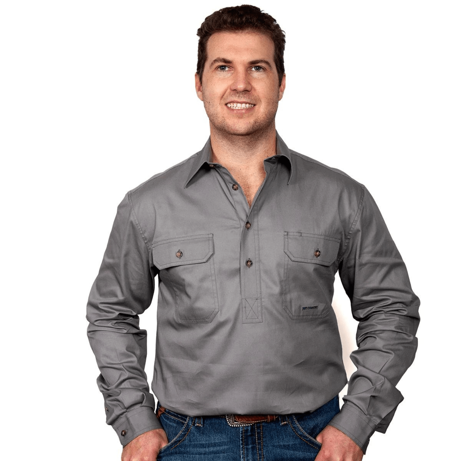 Just Country Mens Cameron 1/2 Button Workshirt - Saddleworld Devonport