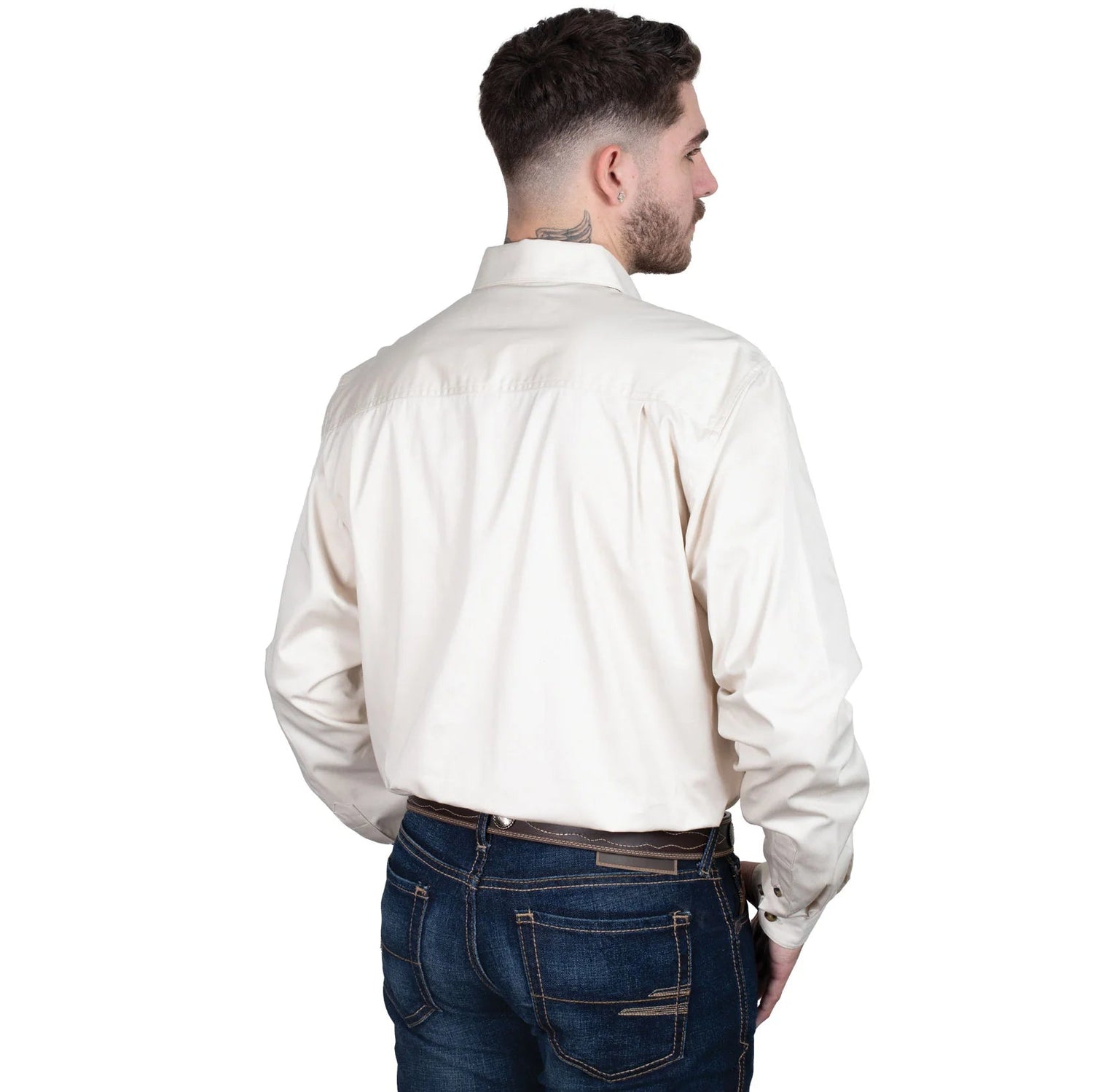 Just Country Mens Cameron Half Button Workshirt - Oat - Saddleworld Devonport