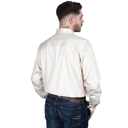 Just Country Mens Cameron Half Button Workshirt - Oat - Saddleworld Devonport