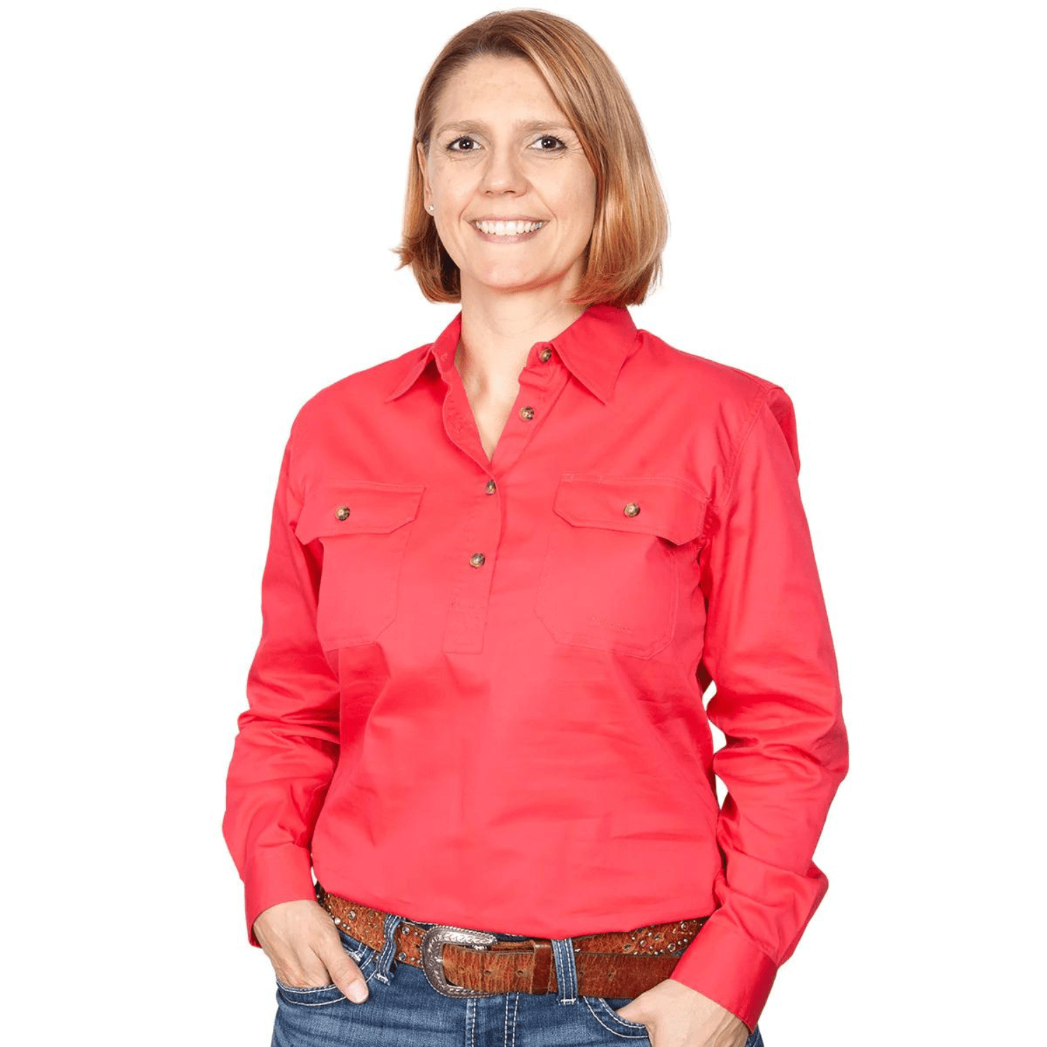 Just Country Womens Jahna Half Button Workshirt - Saddleworld Devonport