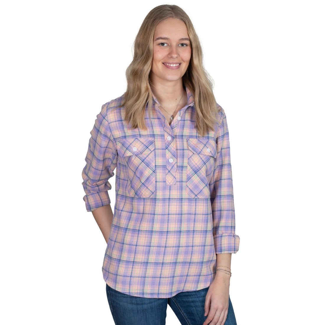 Just Country Womens Jahna Workshirt Flannel - Orchid/Peach - Saddleworld Devonport