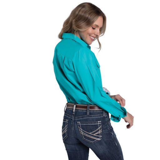 Just Country Womens Jahna Workshirt - Turquoise/White Confetti Floral - Saddleworld Devonport