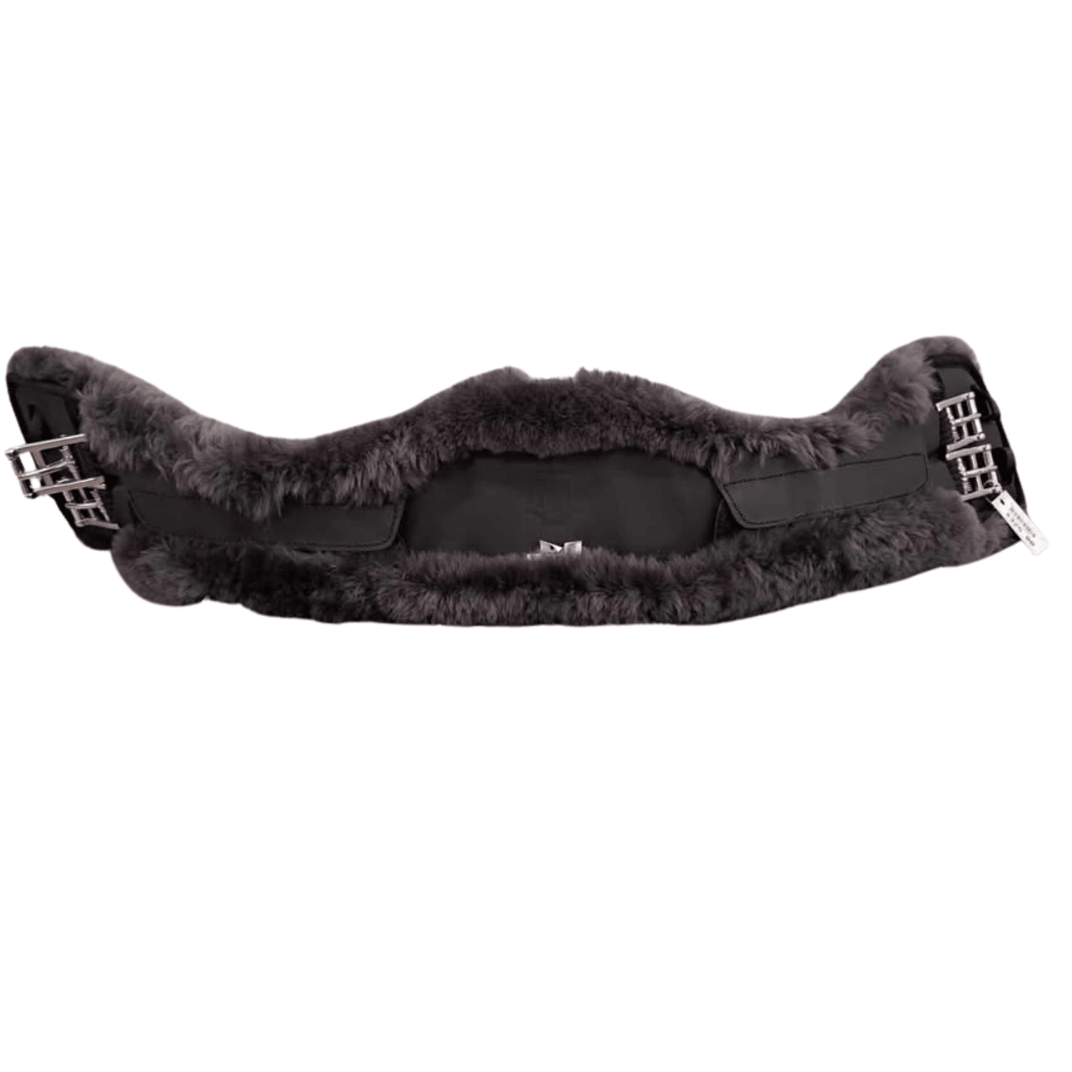 Mattes Asymmetrical Girth - 80cm Black Leather with Grey Fleece - Saddleworld Devonport