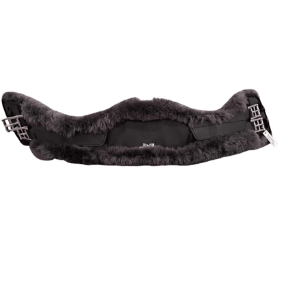 Mattes Asymmetrical Girth - 80cm Black Leather with Grey Fleece - Saddleworld Devonport