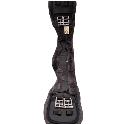 Mattes Asymmetrical Girth - 80cm Black Leather with Grey Fleece - Saddleworld Devonport