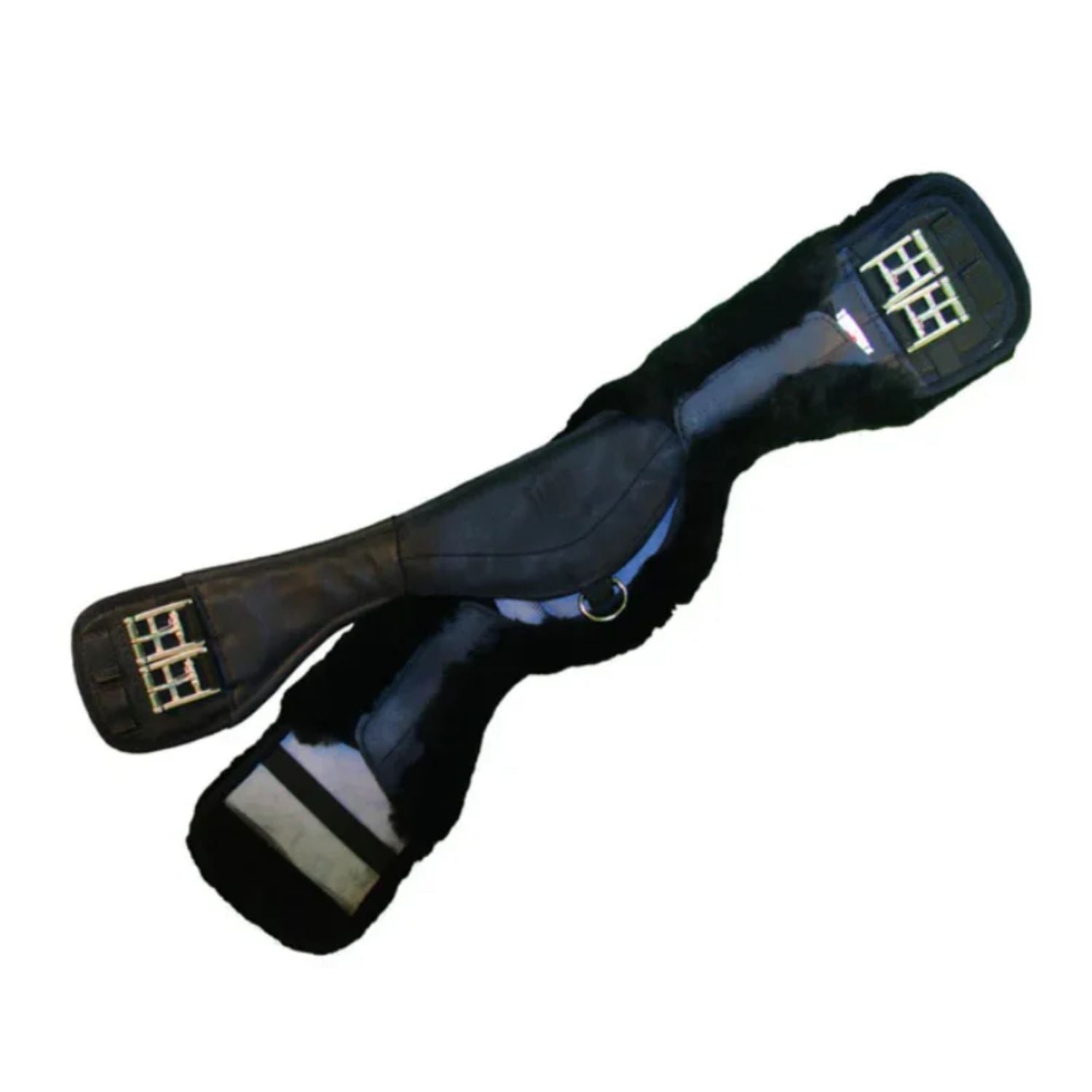 Mattes Asymmetrical Girth - 80cm Black Leather with Grey Fleece - Saddleworld Devonport