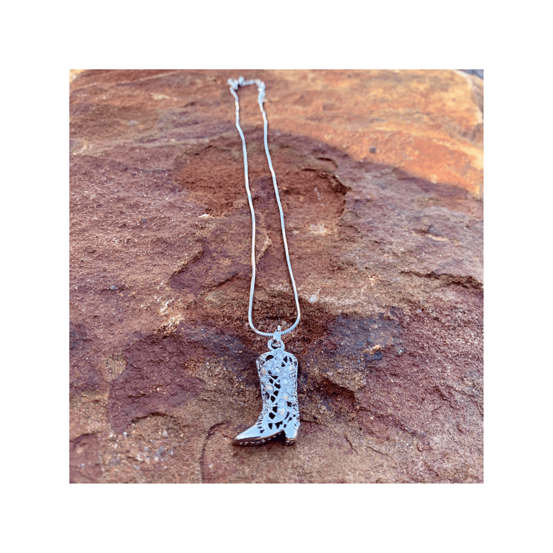 Pretty Necklace with Diamante Cowboy Boot Pendant - Saddleworld Devonport