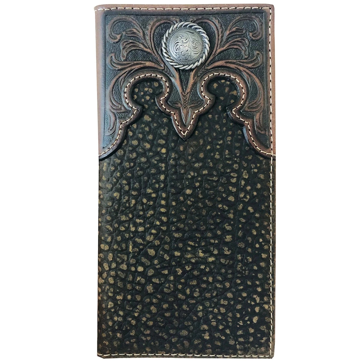 Roper Dark Leather Tooled Yoke Wallet - Saddleworld Devonport