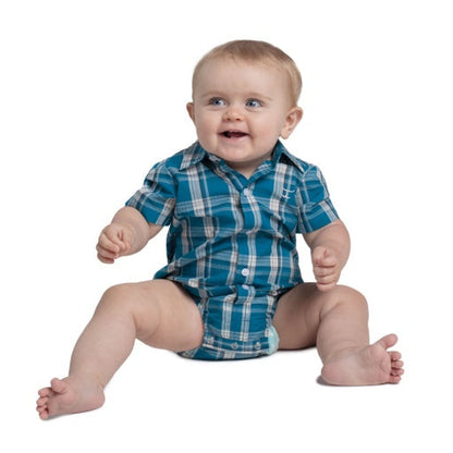 Just Country Infant Frankie Short Sleeve Jumpsuit - Petrol Plaid