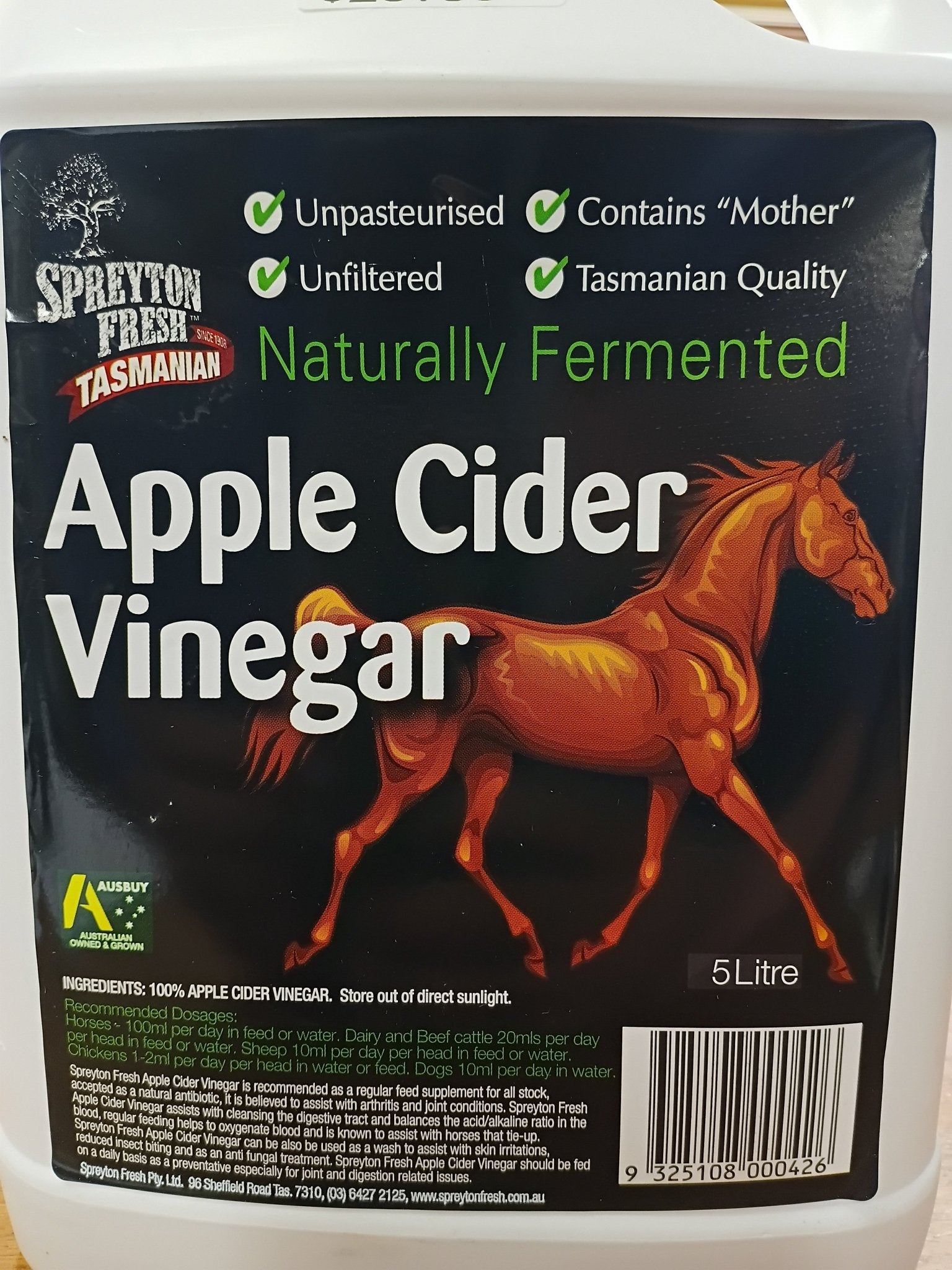 Spreyton Fresh Apple Cider Vinegar - Saddleworld Devonport